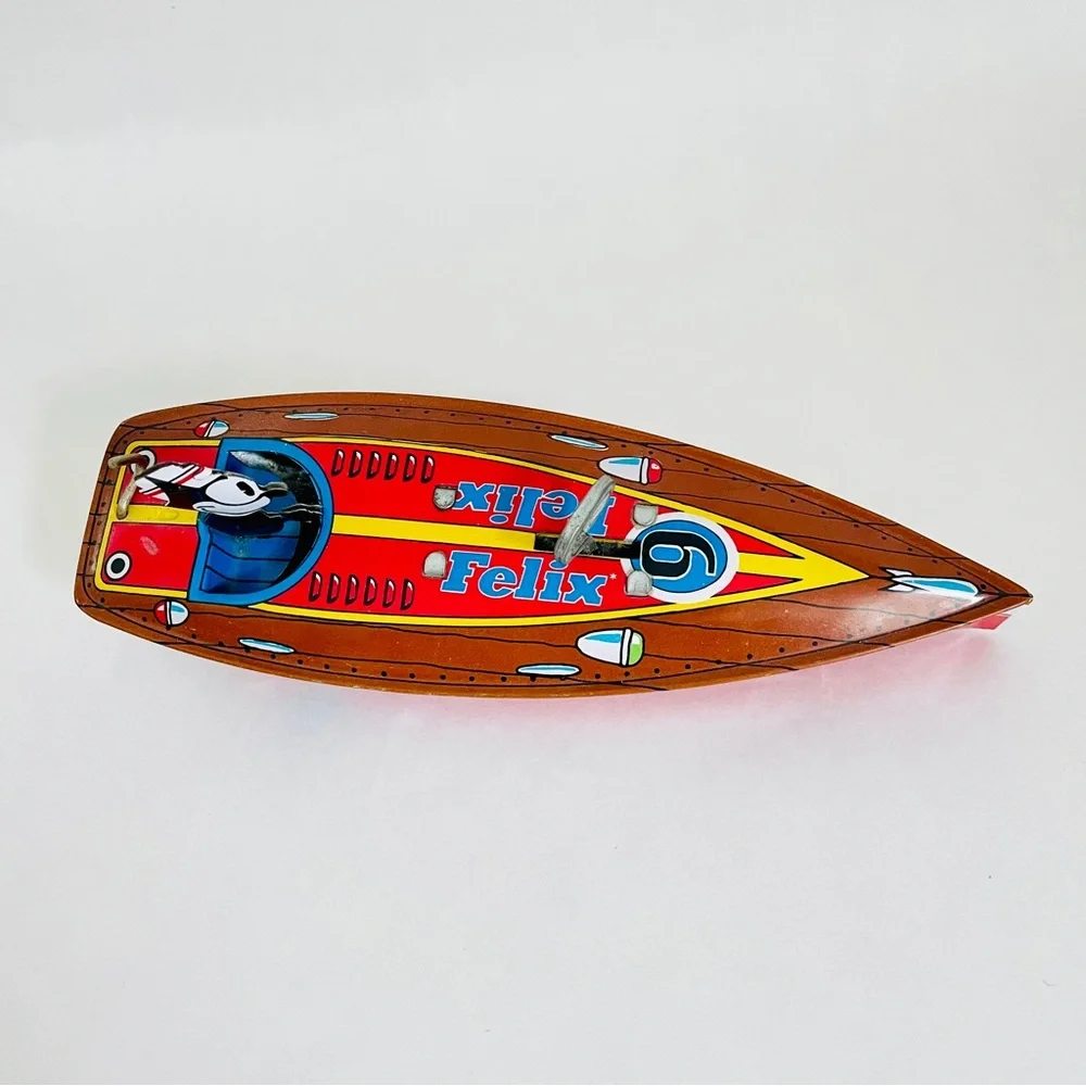 Schylling Felix the Cat Tin Speedboat Toy Red and Blue